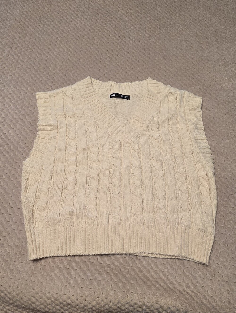 SHEIN Cream Cable Knit V-Neck Sweater Vest